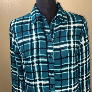 Covington Green Plaid Button Down Long Sleeve Blouse